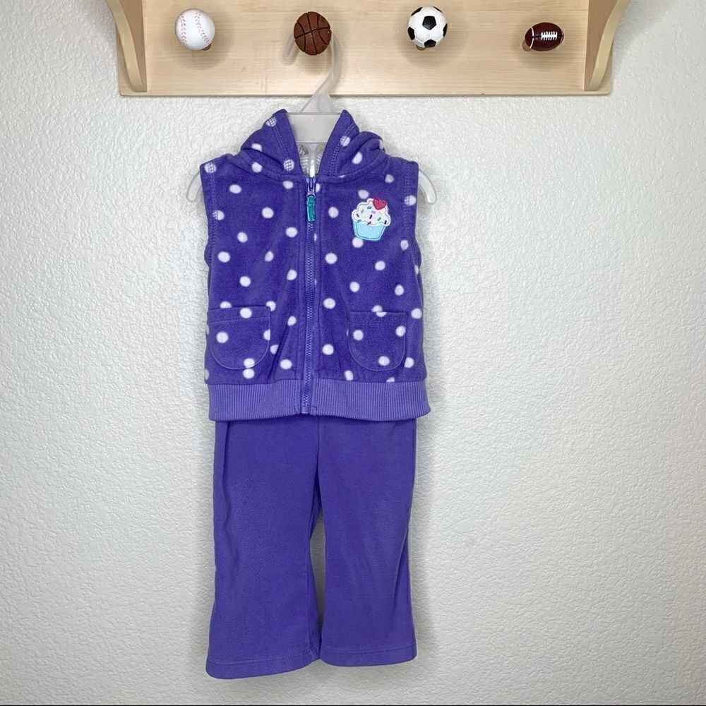 Carter’s 9 Months Baby Girl Fall/Winter Purple Fleece Vest & Pants Set